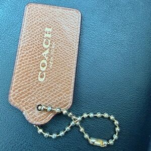 Coach Brown Leather Key & Card Holder with Gold-Tone Bead Chain